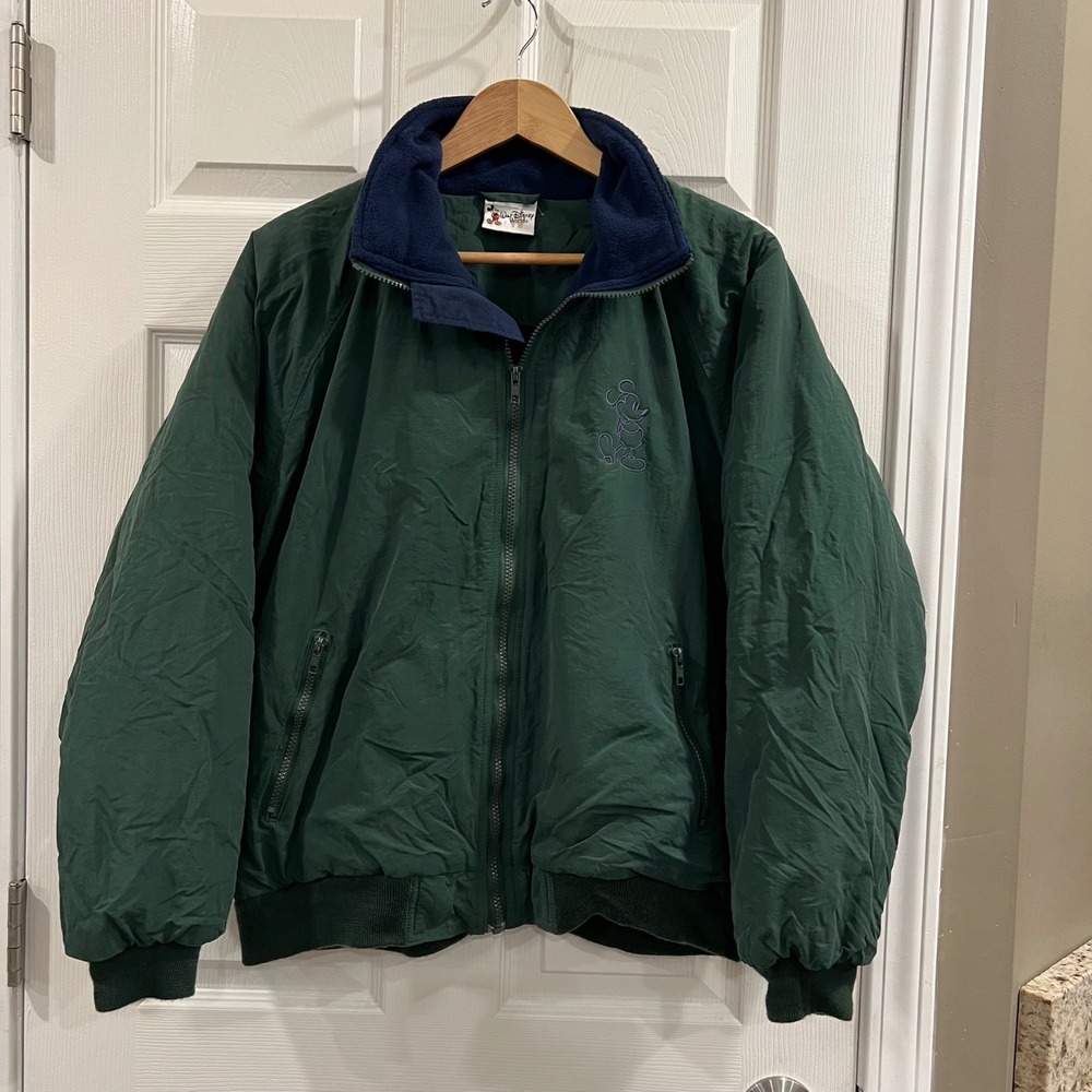 Walt‎ Disney World Mickey Mouse Fleece Lined Bomber Jacket Green Mens Medium